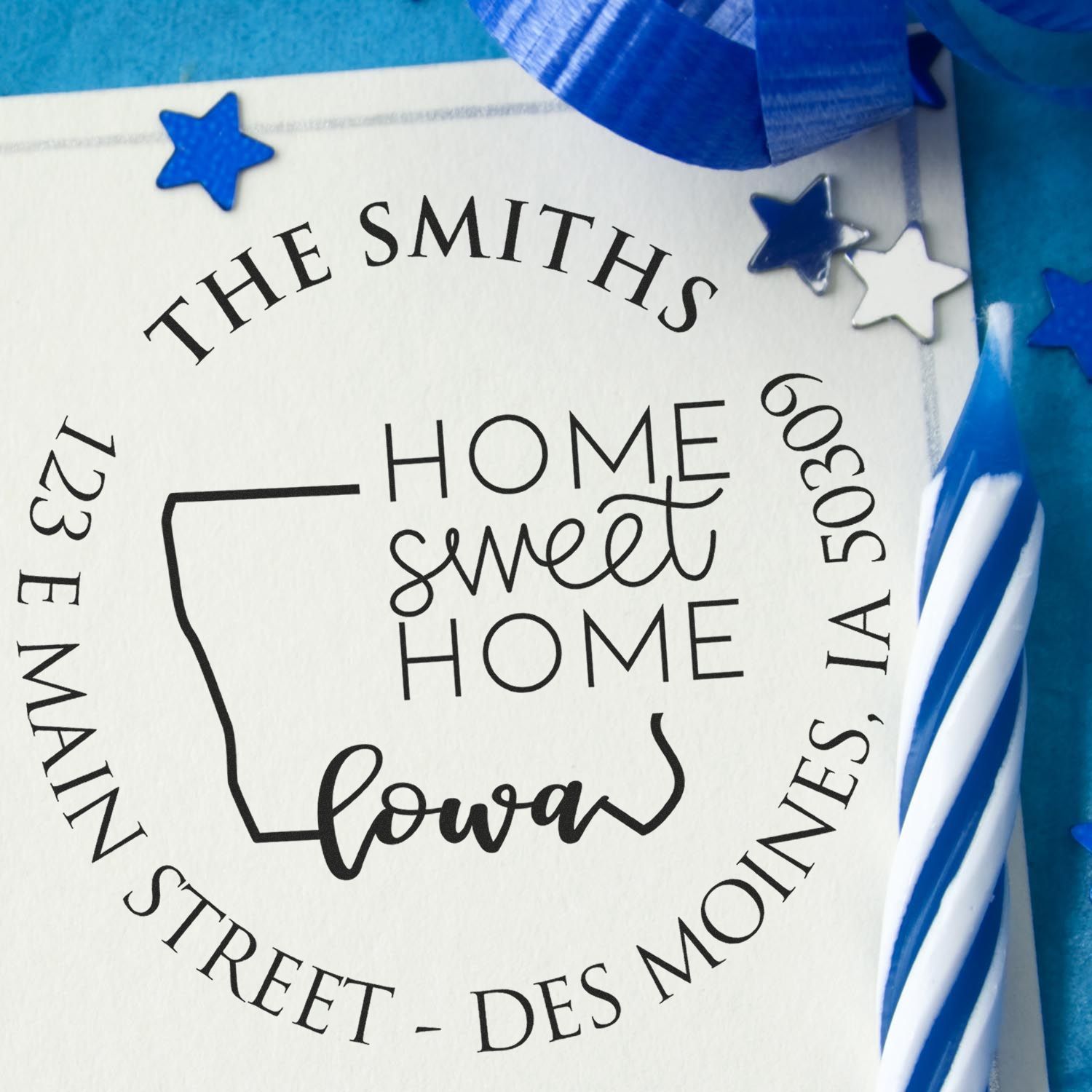 Wooden Handle Round Indiana State Home Sweet Home Custom Address Return Stamp