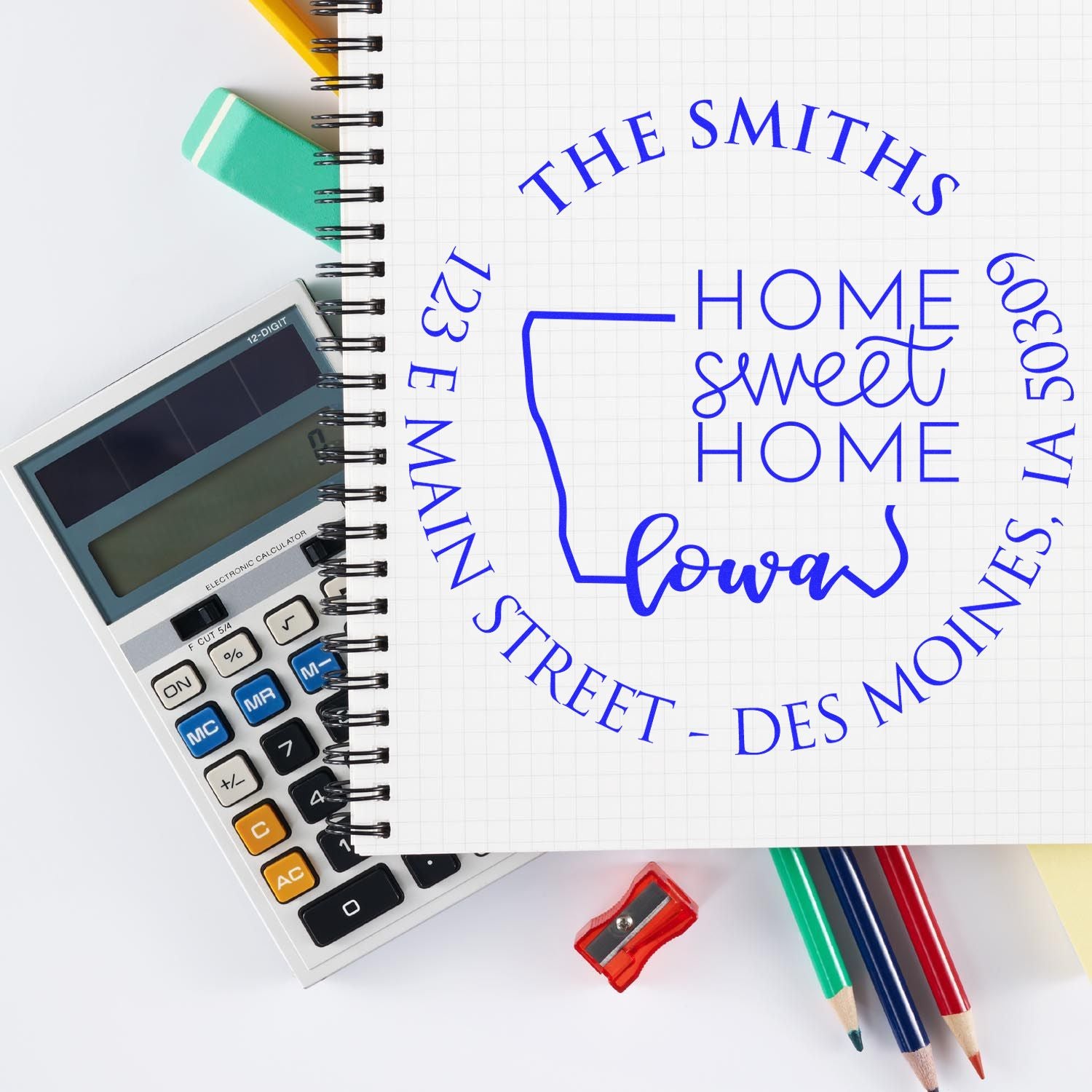 Wooden Handle Round Indiana State Home Sweet Home Custom Address Return Stamp