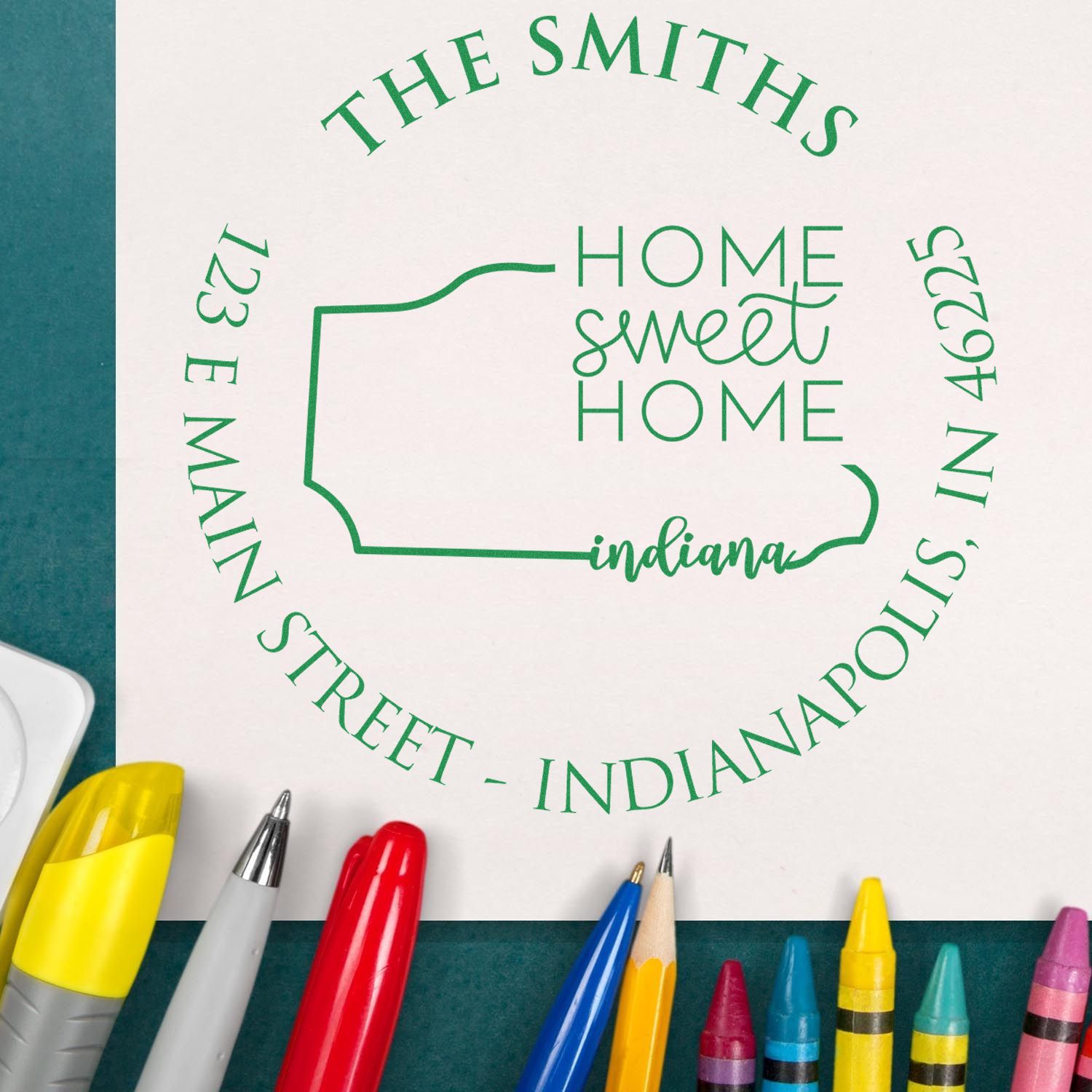 Wooden Handle Round Indiana State Home Sweet Home Custom Address Return Stamp