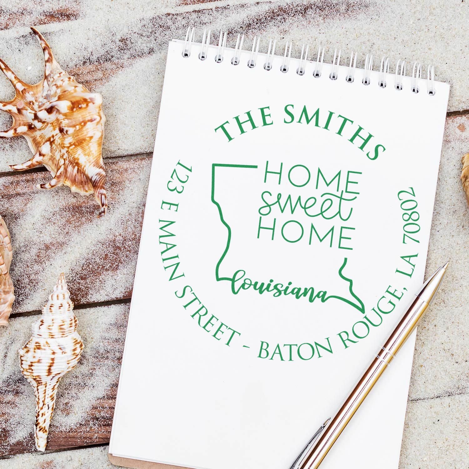 Self-Inking Round Louisiana State Home Sweet Home Personalized Name and Address Stamp