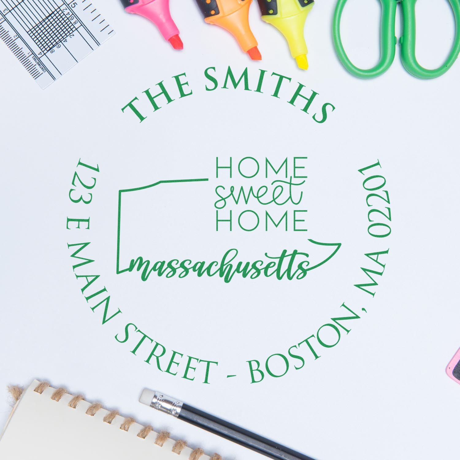 Wooden Handle Round Massachusetts State Home Sweet Home Custom Home Address For Envelopes Rubber Stamp