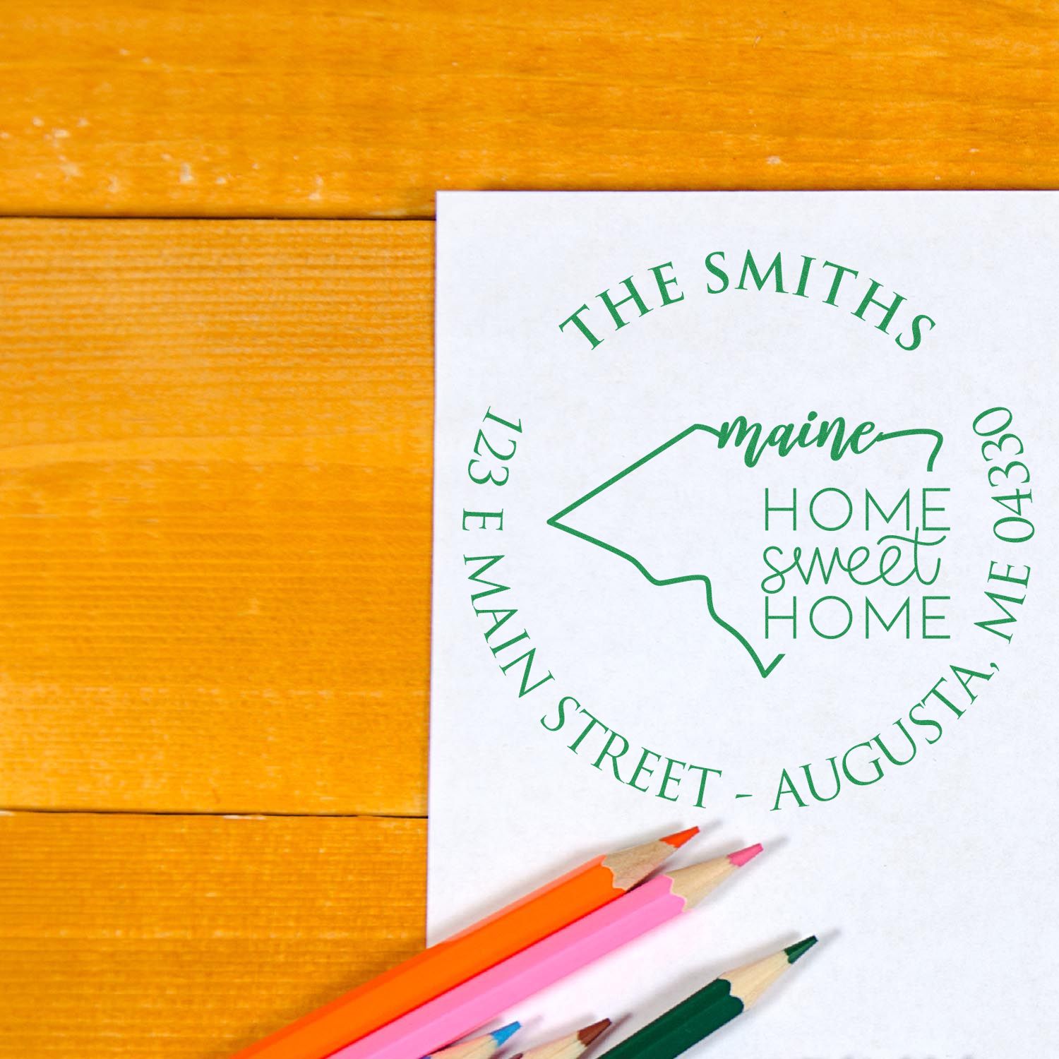 Wooden Handle Round Maine State Home Sweet Home Custom Home Address For Envelopes Rubber Stamp