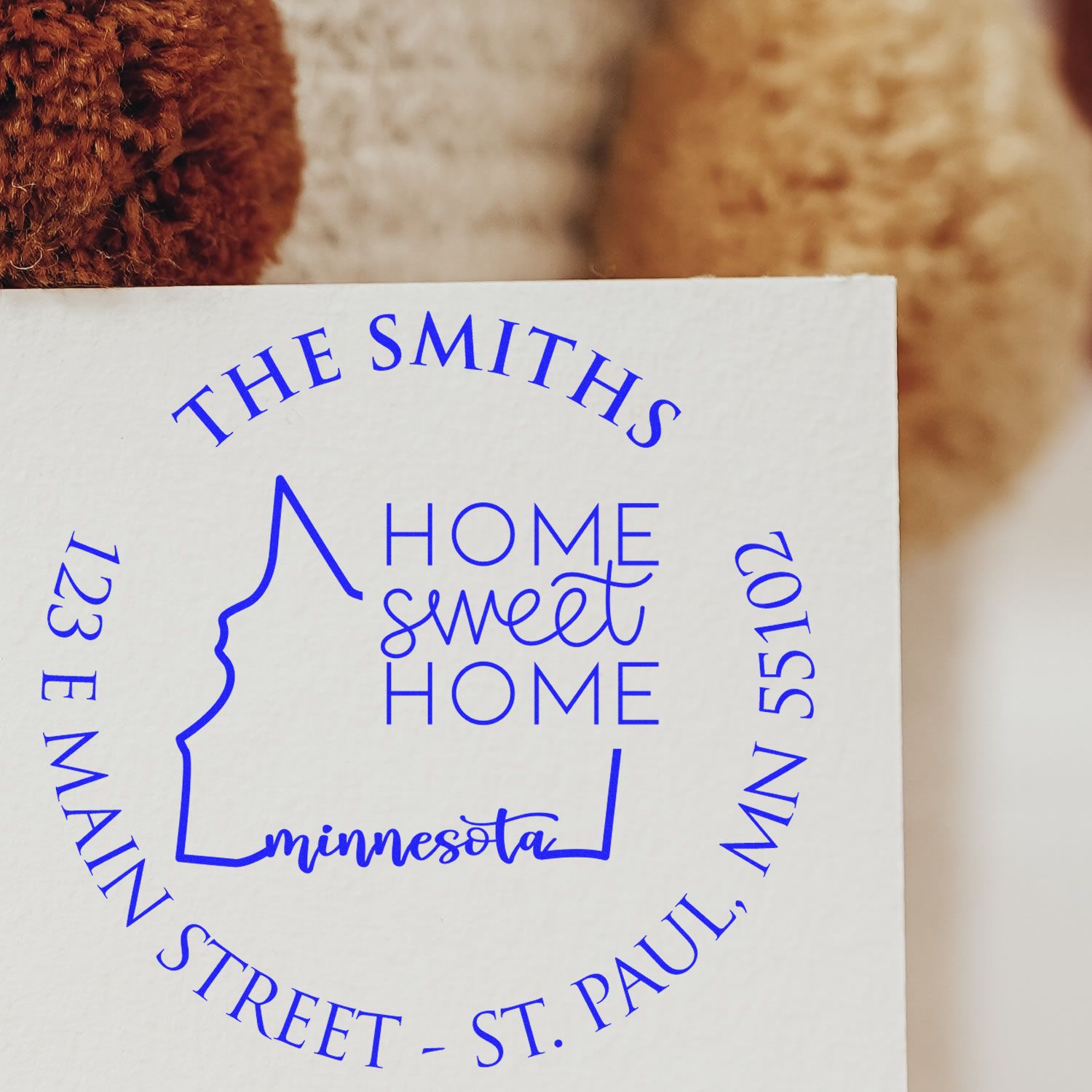 Wooden Handle Round Minnesota State Home Sweet Home Custom Home Address Stamp