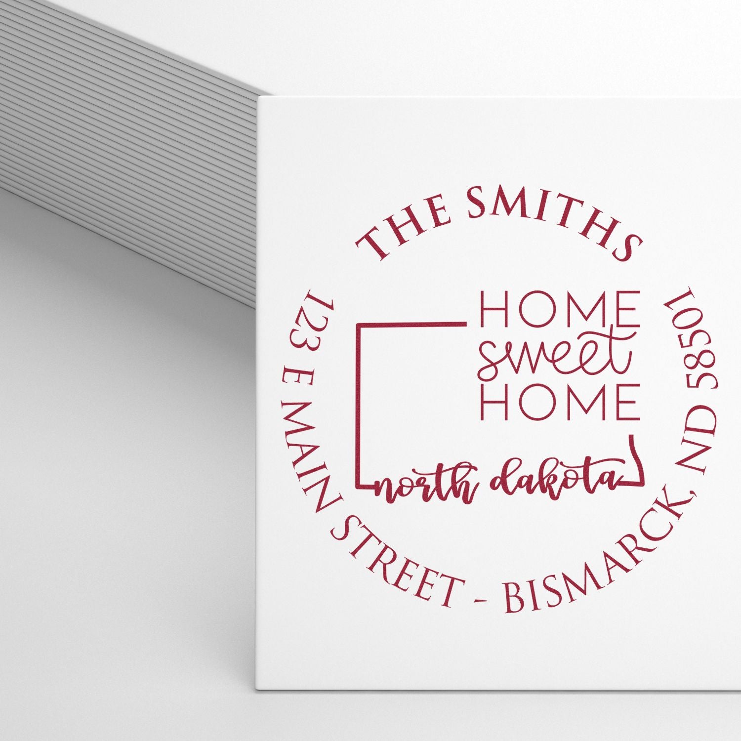 Wooden Handle Round North Dakota State Home Sweet Home Custom Mailing Rubber Stamp