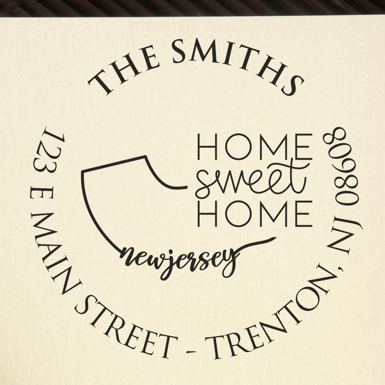 Round PSI New Jersey State Home Sweet Home Personalized Home Address For Envelopes Pre-Inked Stamp