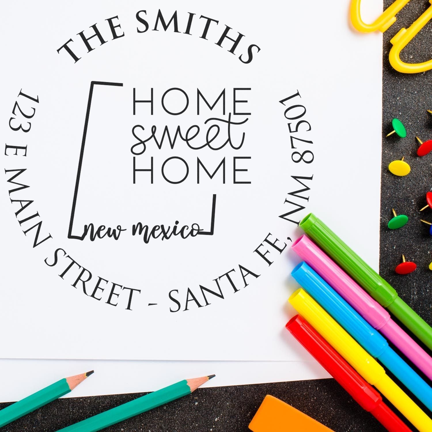 Self-Inking Round New Mexico State Home Sweet Home Return Address Stamper