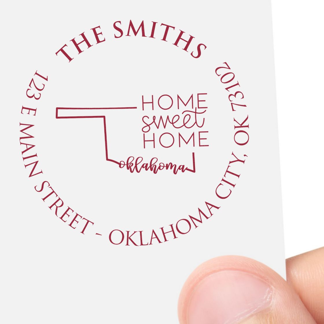 Round PSI Oklahoma State Home Sweet Home Personalized Mail Address Pre-Inked Stamp