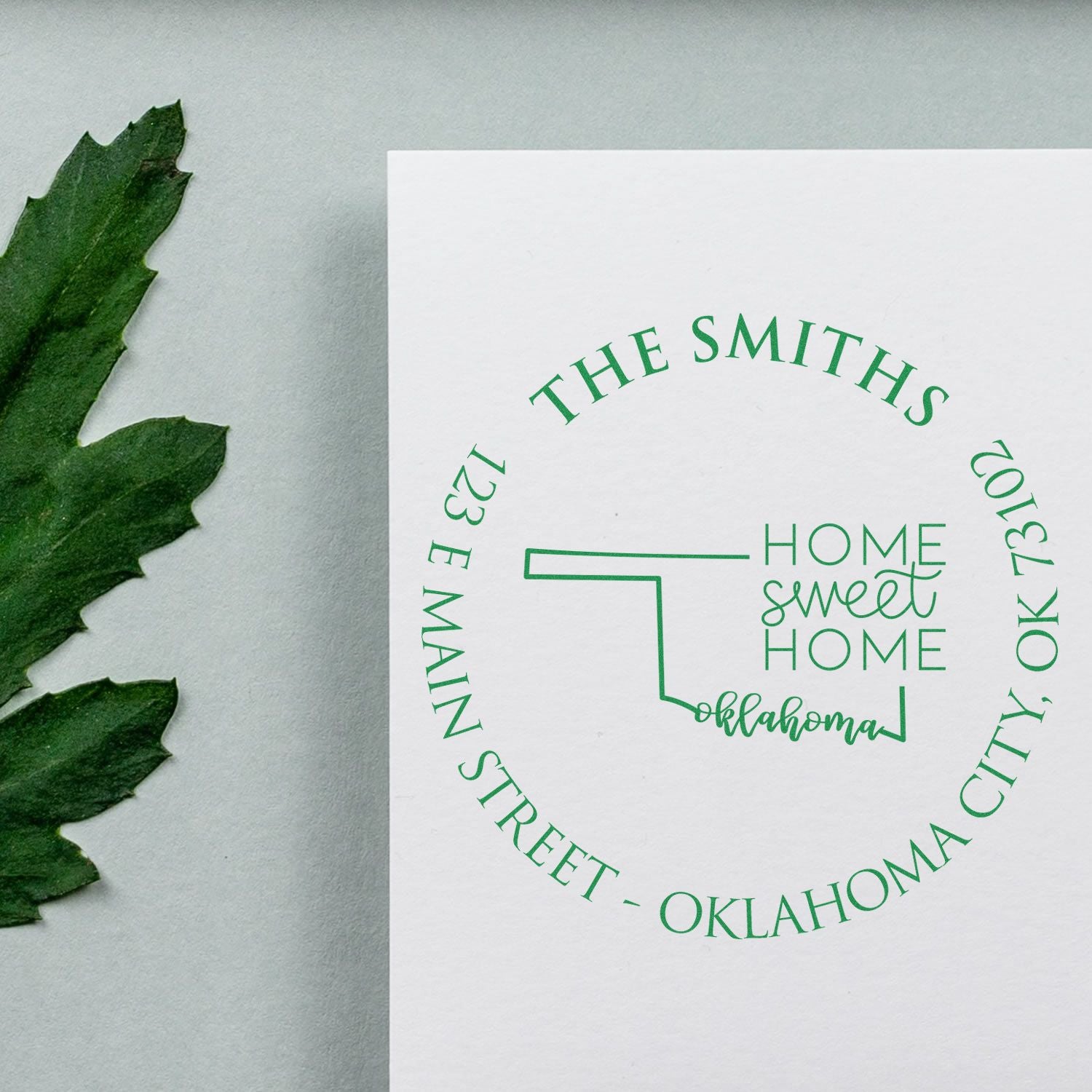 Wooden Handle Round Oklahoma State Home Sweet Home Custom Mailing Rubber Stamp