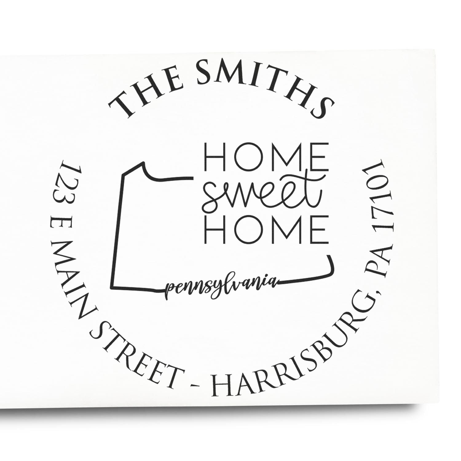 Self-Inking Round Pennsylvania State Home Sweet Home Address Rubber Stamp