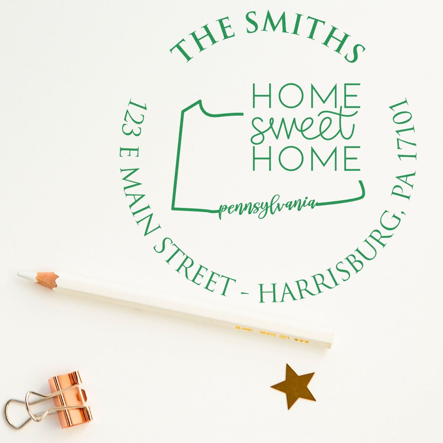 Wooden Handle Round Pennsylvania State Home Sweet Home Custom Name and Address Stamp