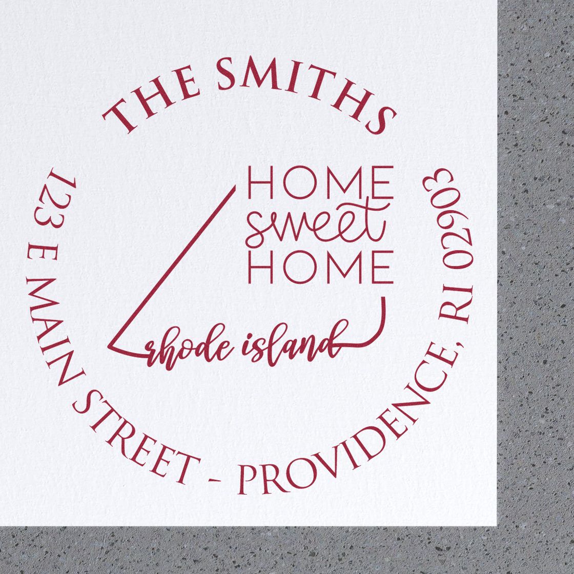 Round PSI Rhode Island State Home Sweet Home Personalized Mail Pre-Inked Stamp