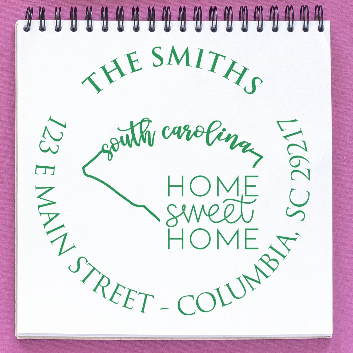 Wooden Handle Round South Carolina State Home Sweet Home Custom New Address Rubber Stamp