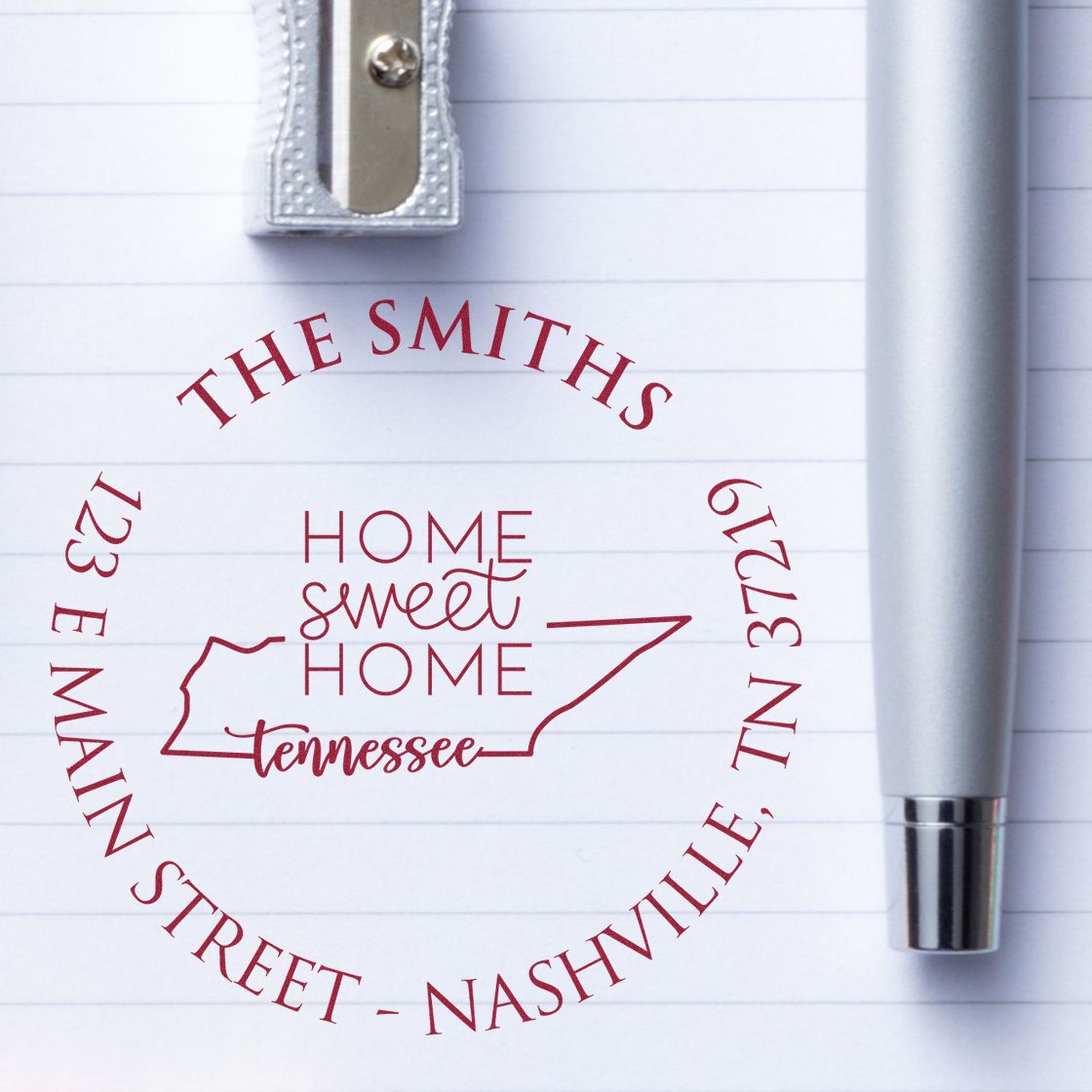 Self-Inking Round Tennessee State Home Sweet Home Custom Address Label Stamp