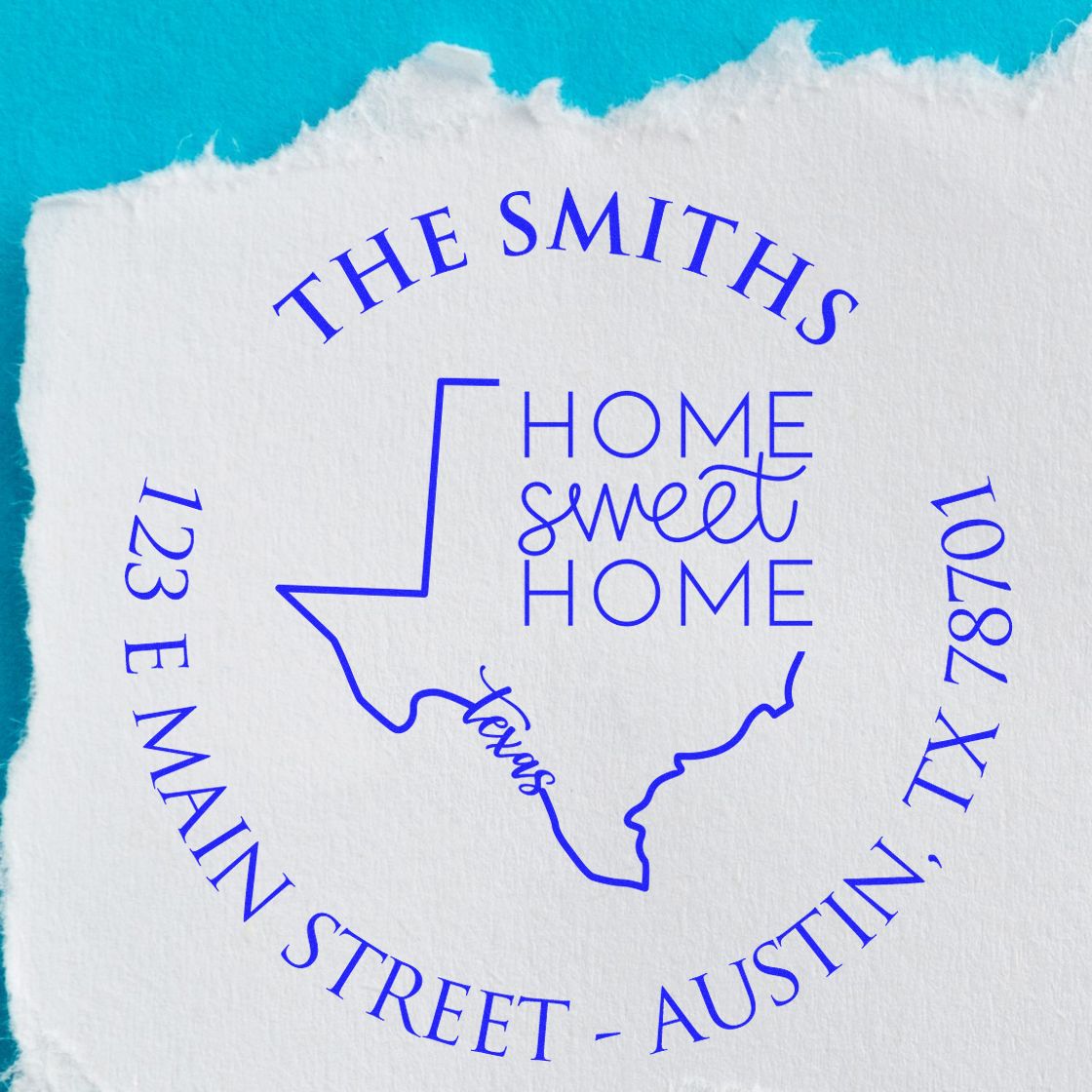 Round PSI Texas State Home Sweet Home Personalized Mailing Address Stamp