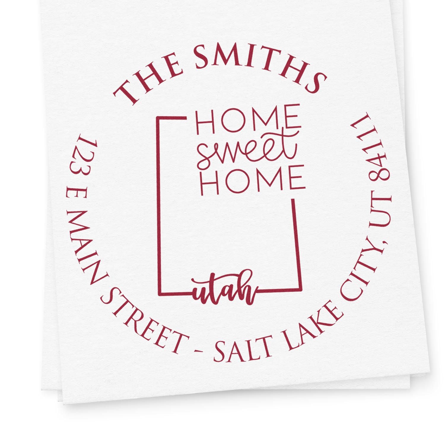 Wooden Handle Round Utah State Home Sweet Home Custom New Home Address Stamp