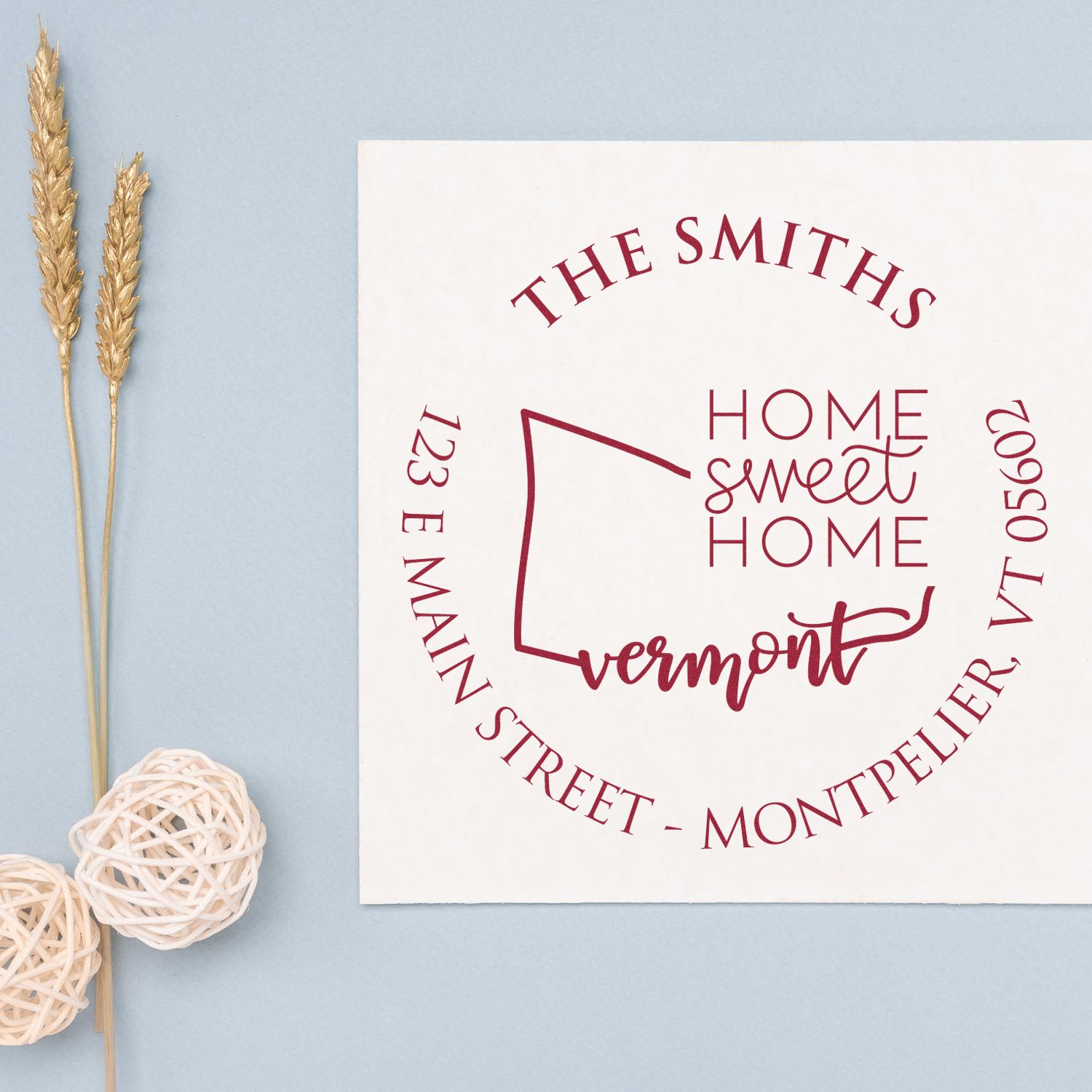 Round PSI Vermont State Home Sweet Home Personalized Mailing Pre-Inked Stamp