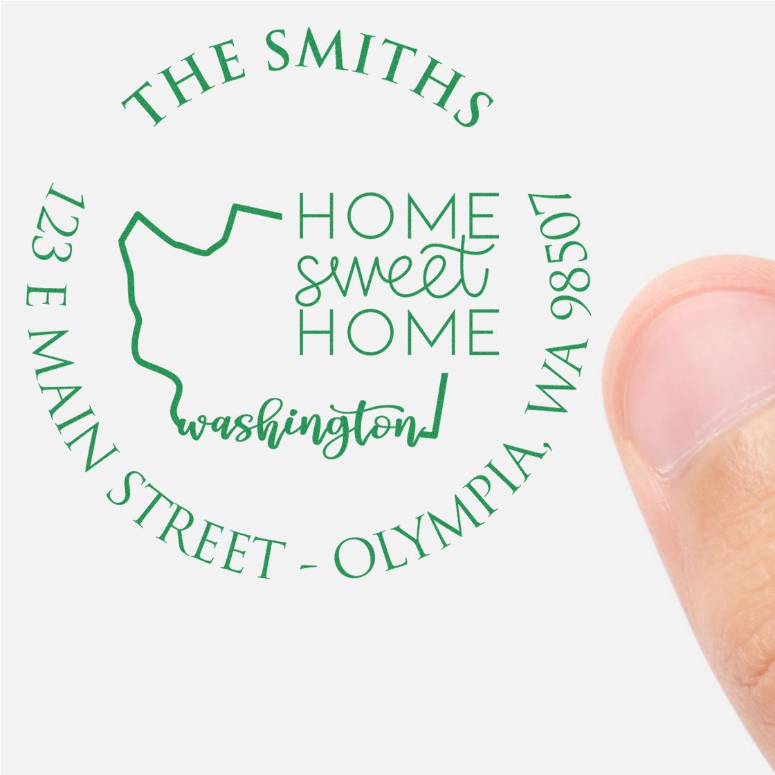 Wooden Handle Round Washington State Home Sweet Home Custom Return Address Stamp