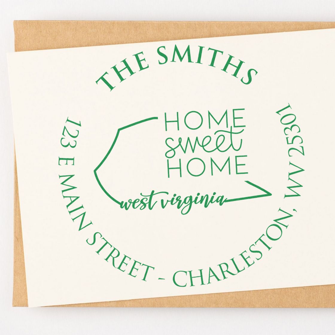 Round PSI West Virginia State Home Sweet Home Personalized Name and Address Pre-Inked Stamp