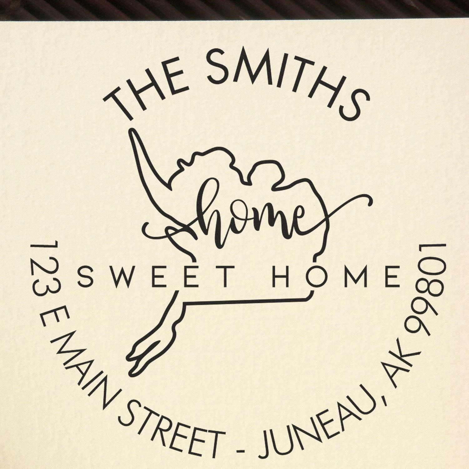 Wooden Handle Round Home Sweet Home for Alaska Customizable Address Return Stamp