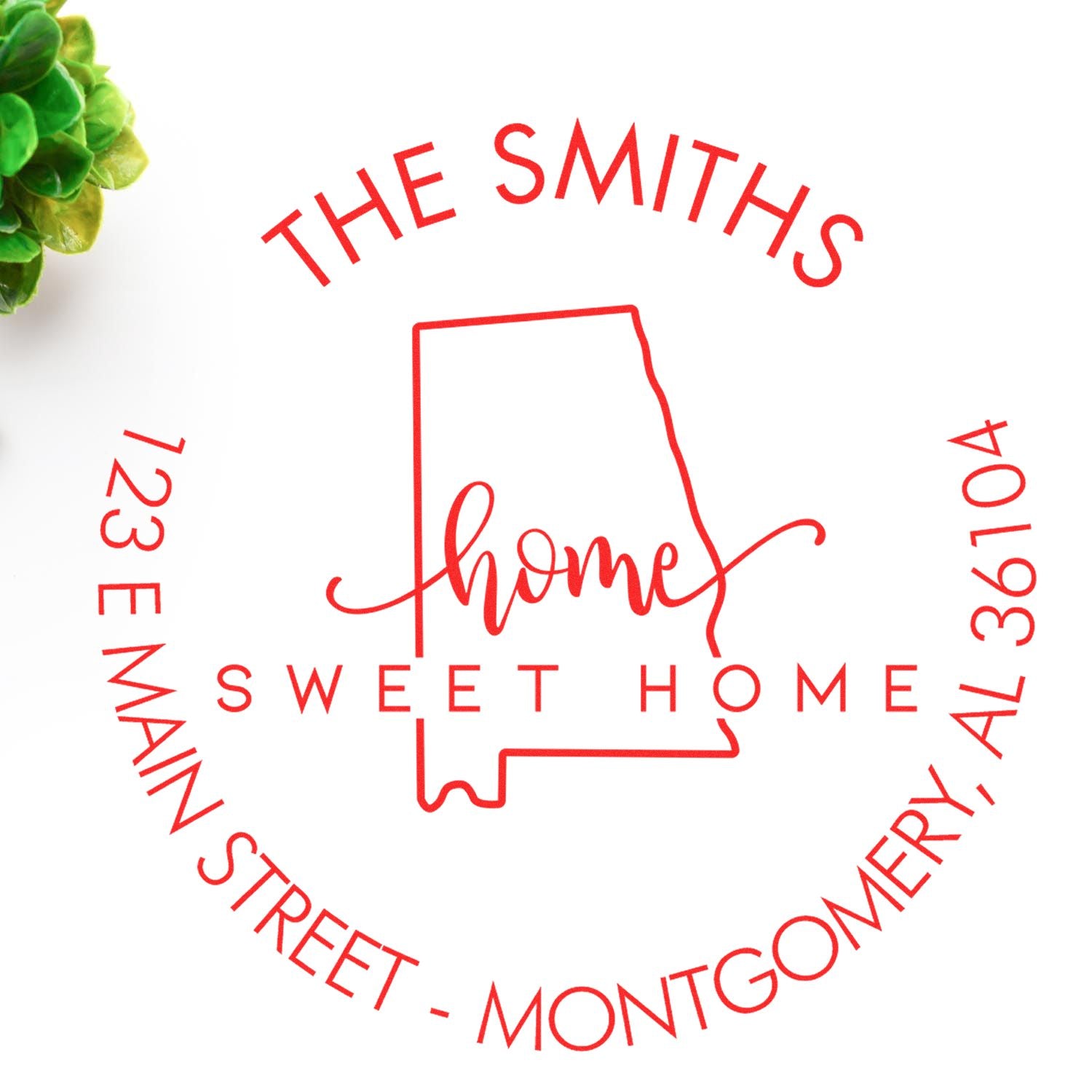 Wooden Handle Round Home Sweet Home for Alabama Customizable Address Return Rubber Stamp