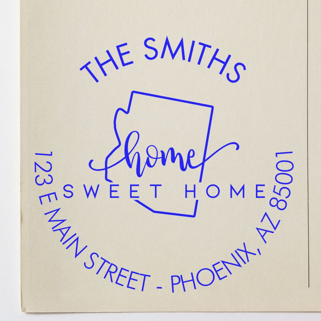 Wooden Handle Round Home Sweet Home for Arizona Customizable Address Return Rubber Stamp