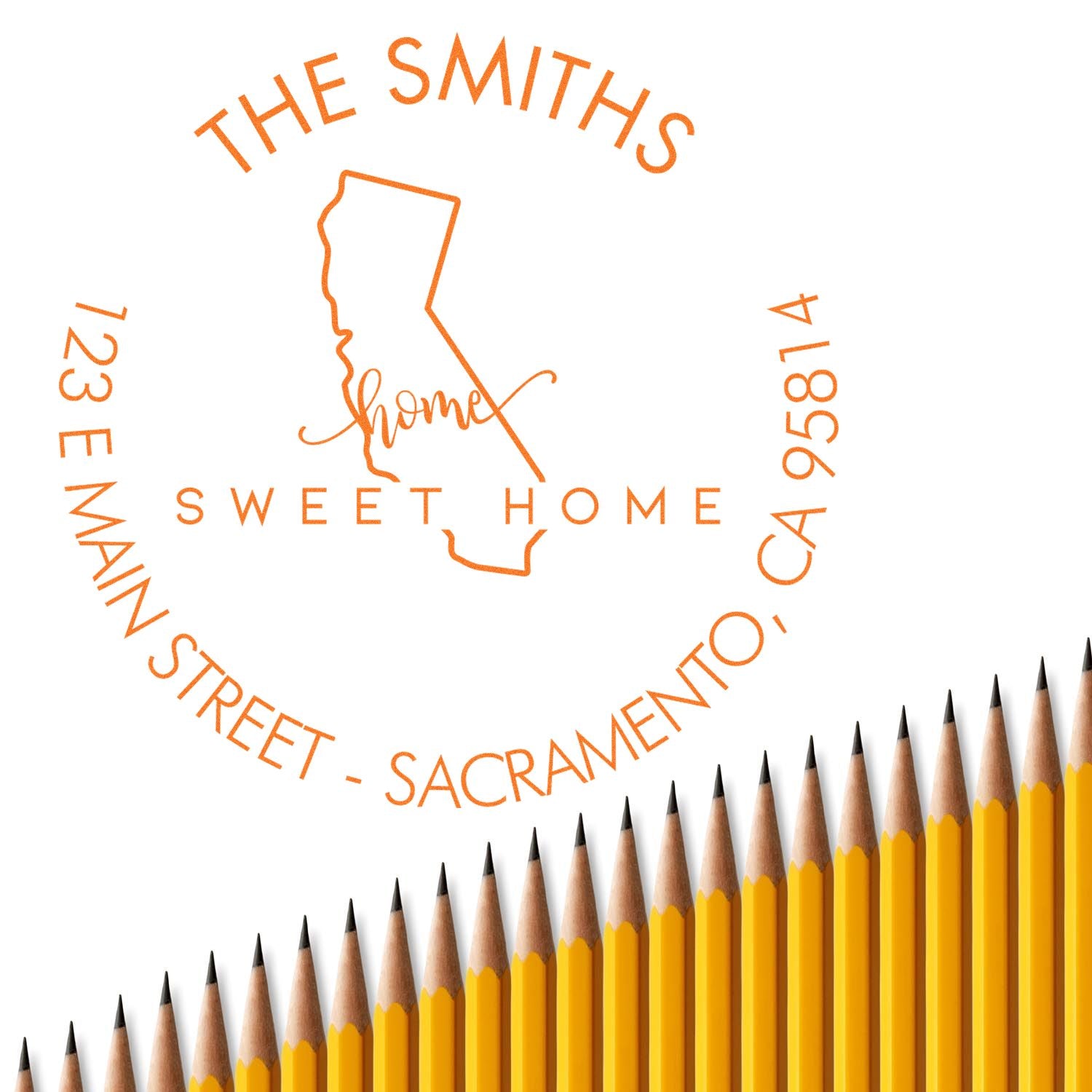 Wooden Handle Round Home Sweet Home for California Customizable Address Stamp