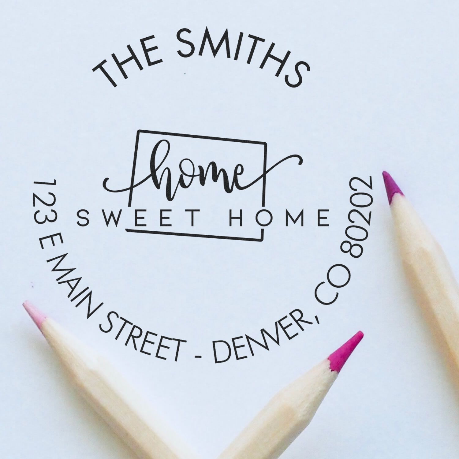 Wooden Handle Round Home Sweet Home for Colorado Customizable Address Rubber Stamp