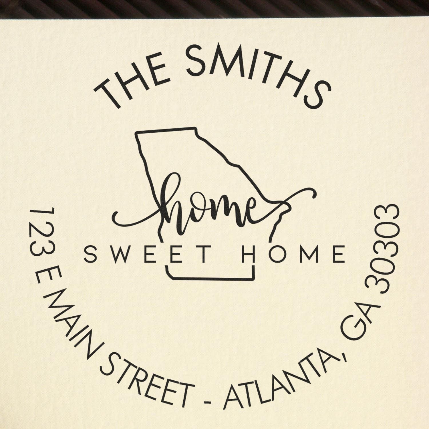 Wooden Handle Round Home Sweet Home for Georgia Customizable Home Address Rubber Stamp