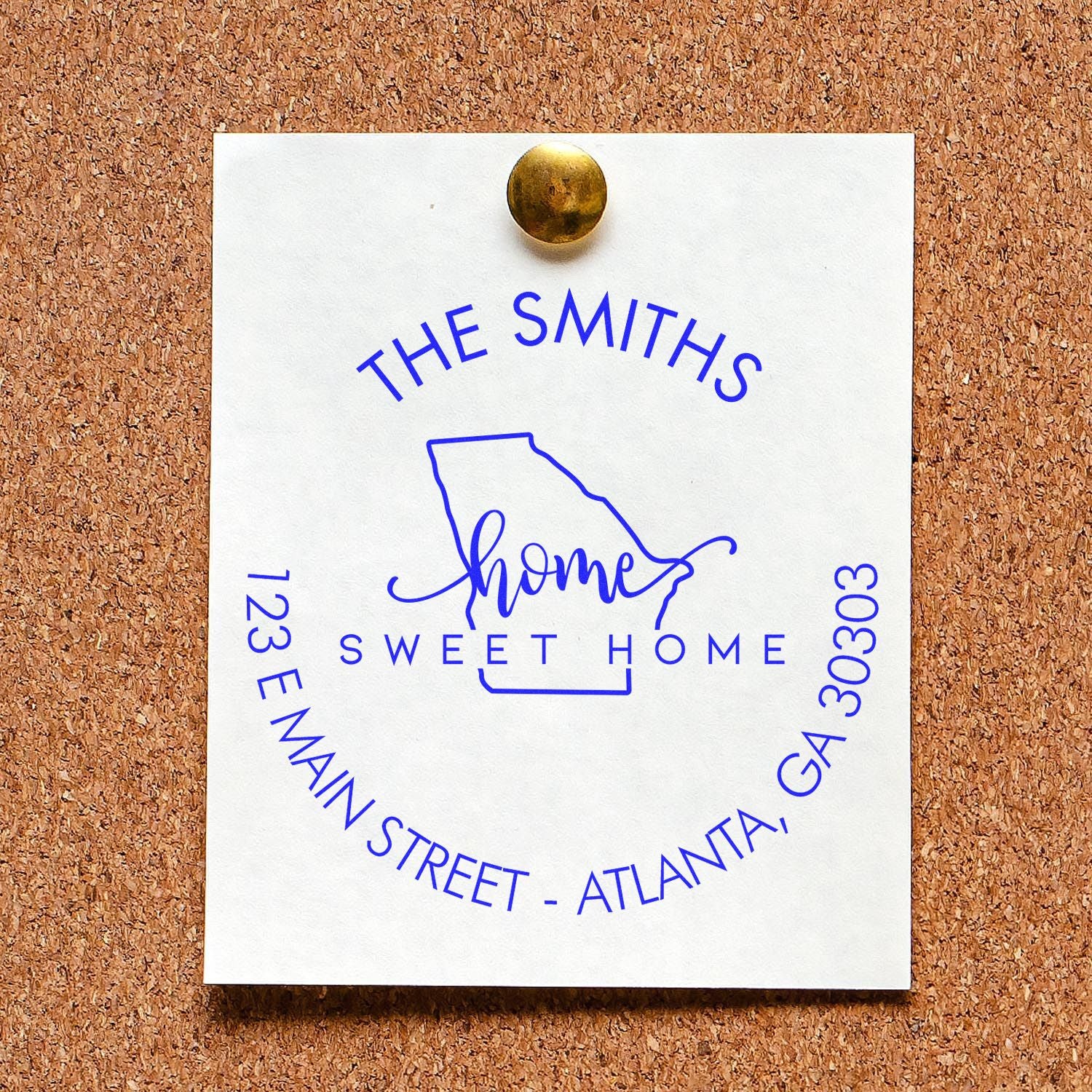 Wooden Handle Round Home Sweet Home for Georgia Customizable Home Address Rubber Stamp