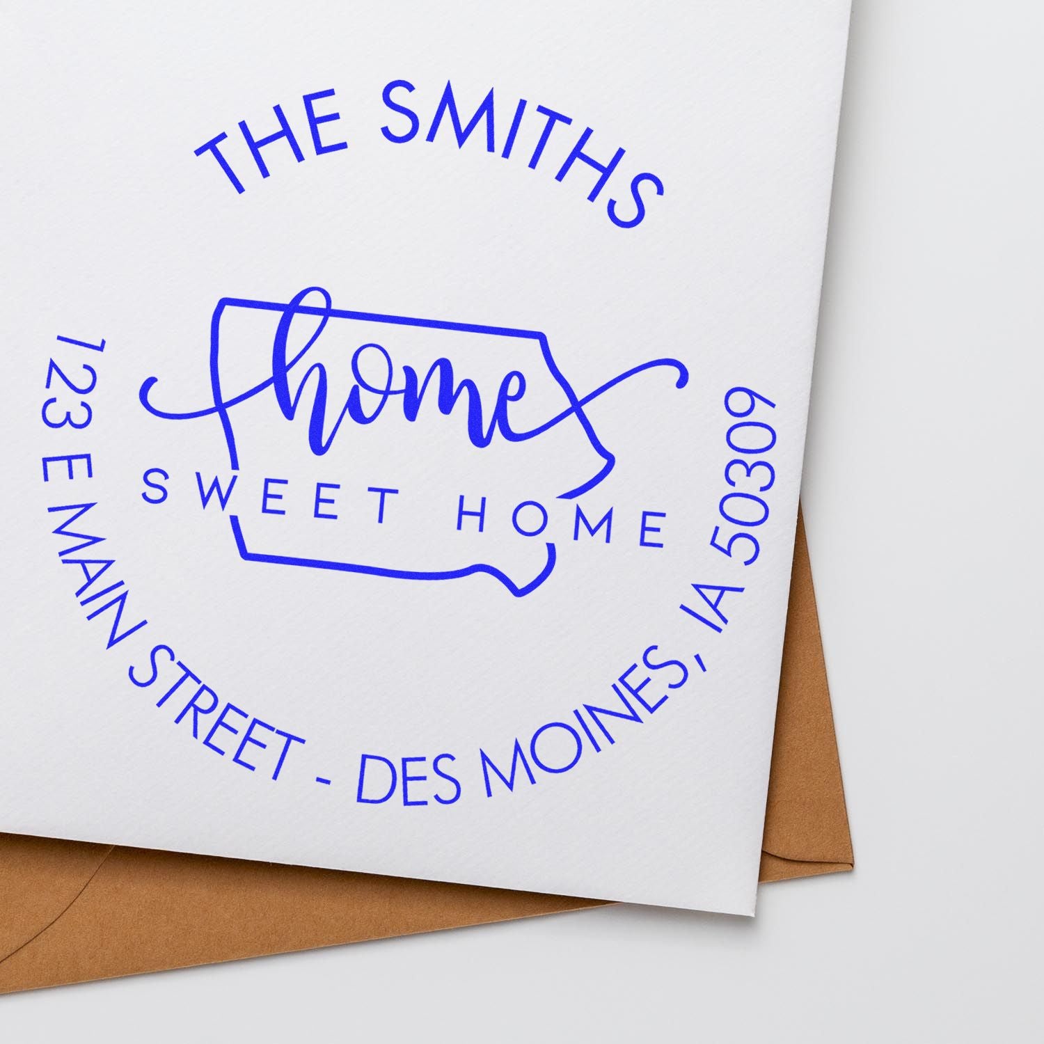 Round PSI Home Sweet Home for Iowa Address Return Pre-Inked Stamp