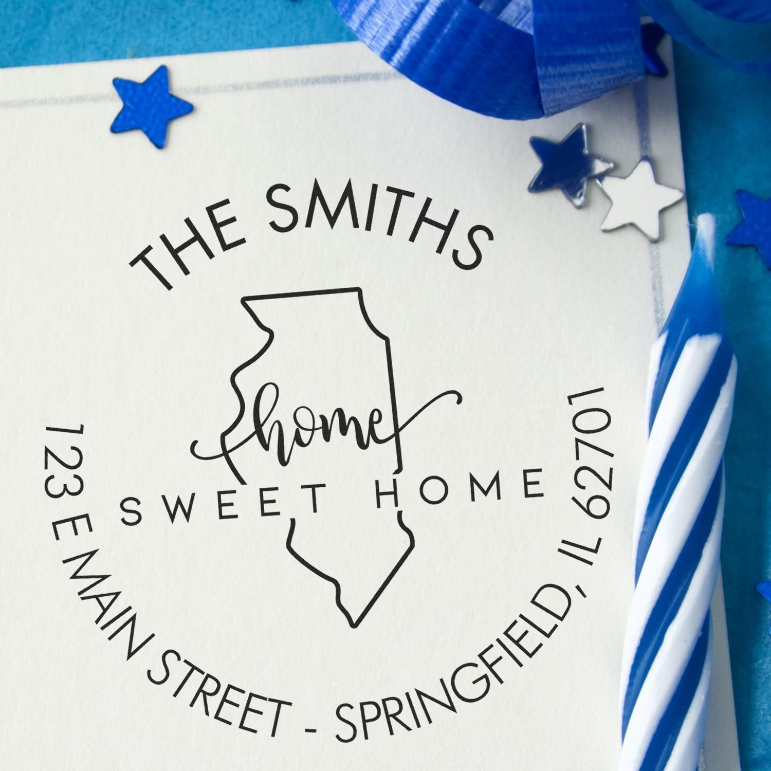 Wooden Handle Round Home Sweet Home for Illinois Customizable Mail Address Rubber Stamp