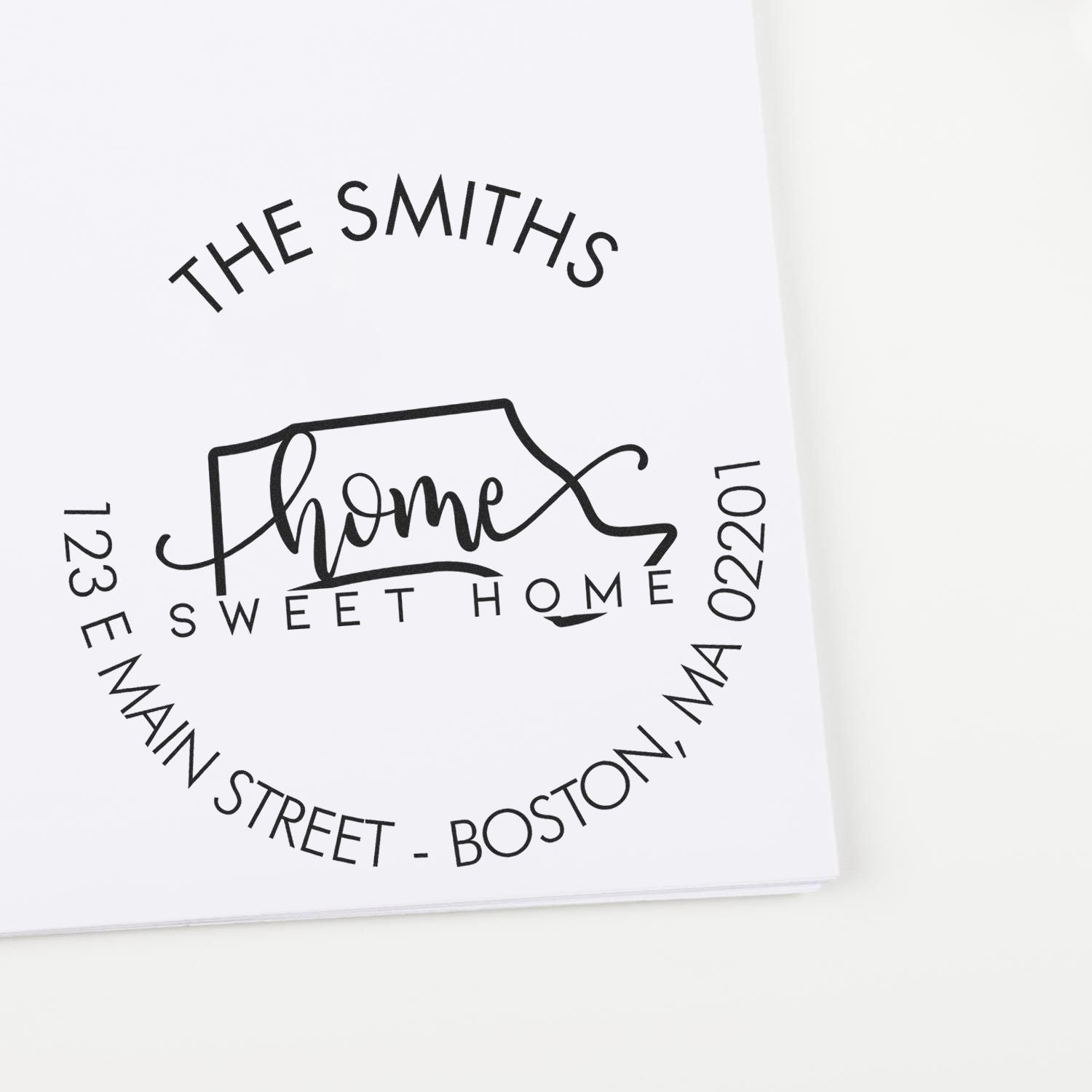 Wooden Handle Round Home Sweet Home for Massachusetts Customizable Mailing Address Rubber Stamp