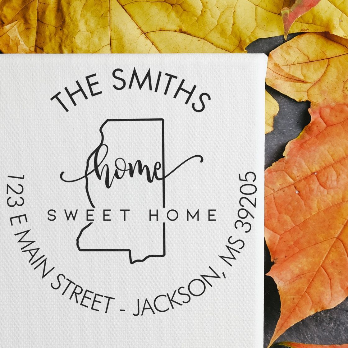 Wooden Handle Round Home Sweet Home for Mississippi Customizable Mailing Rubber Stamp