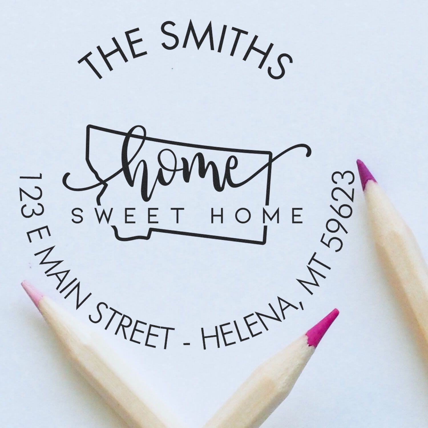 Self-Inking Round Home Sweet Home for Montana Custom Return Address Rubber Stamp