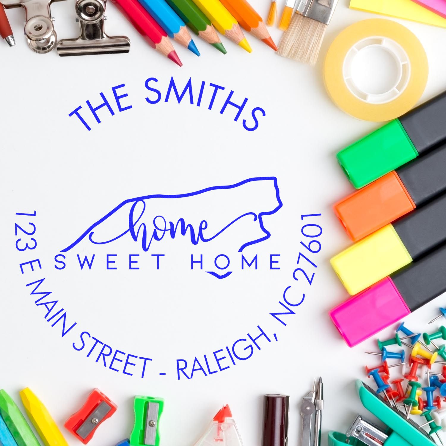 Self-Inking Round Home Sweet Home for North Carolina Customizable Address Return Stamp