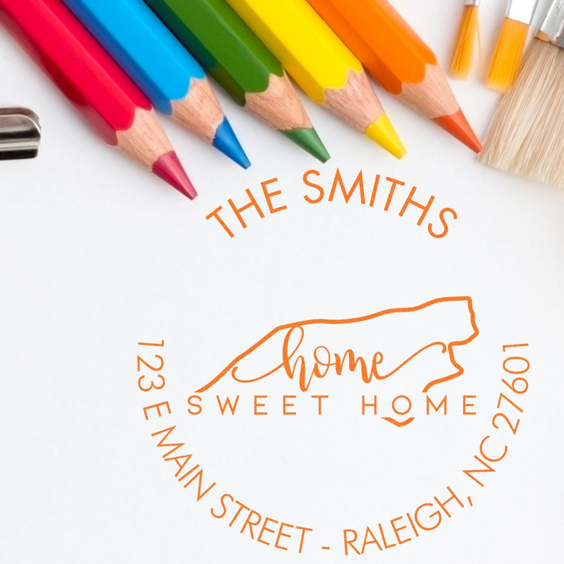 Wooden Handle Round Home Sweet Home for North Carolina Customizable New Home Address Rubber Stamp