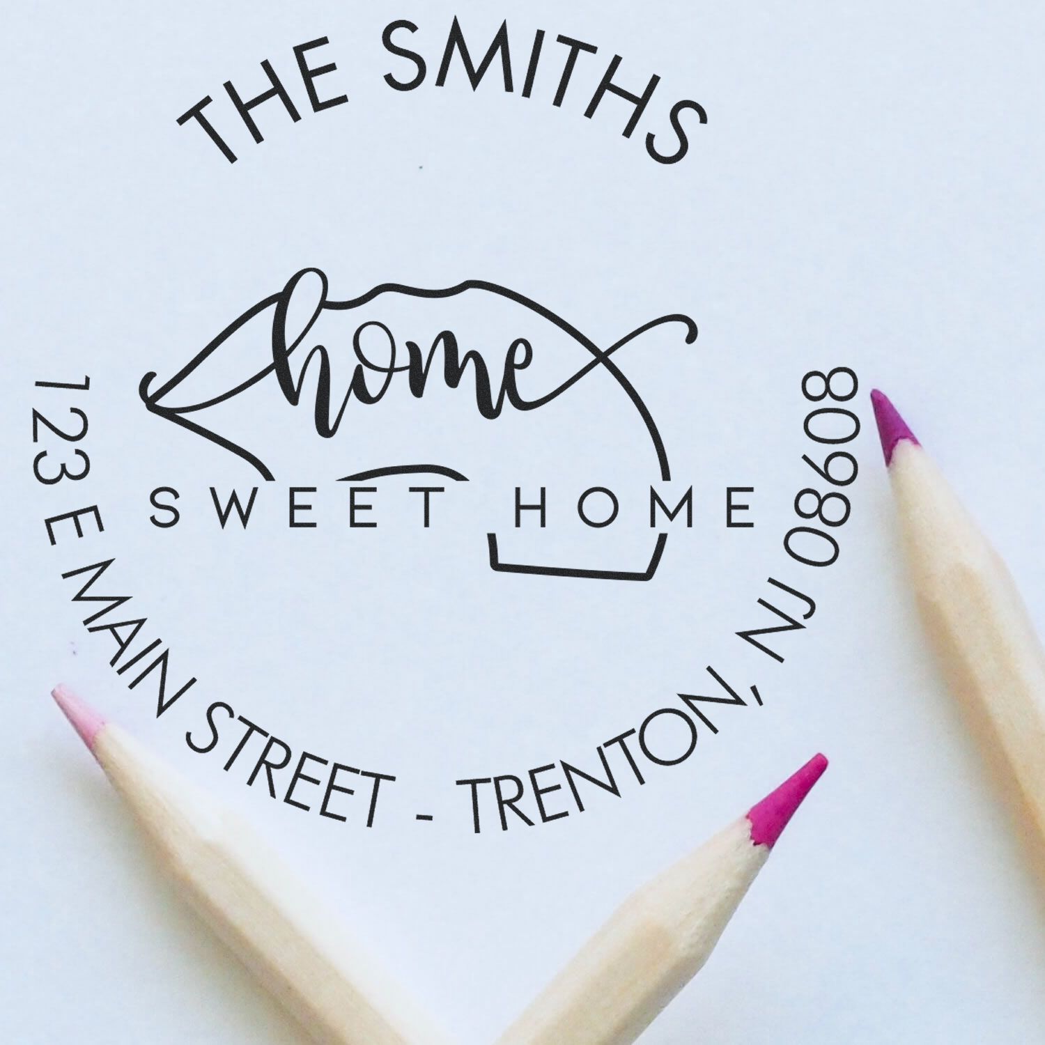 Wooden Handle Round Home Sweet Home for New Jersey Customizable New Address Rubber Stamp