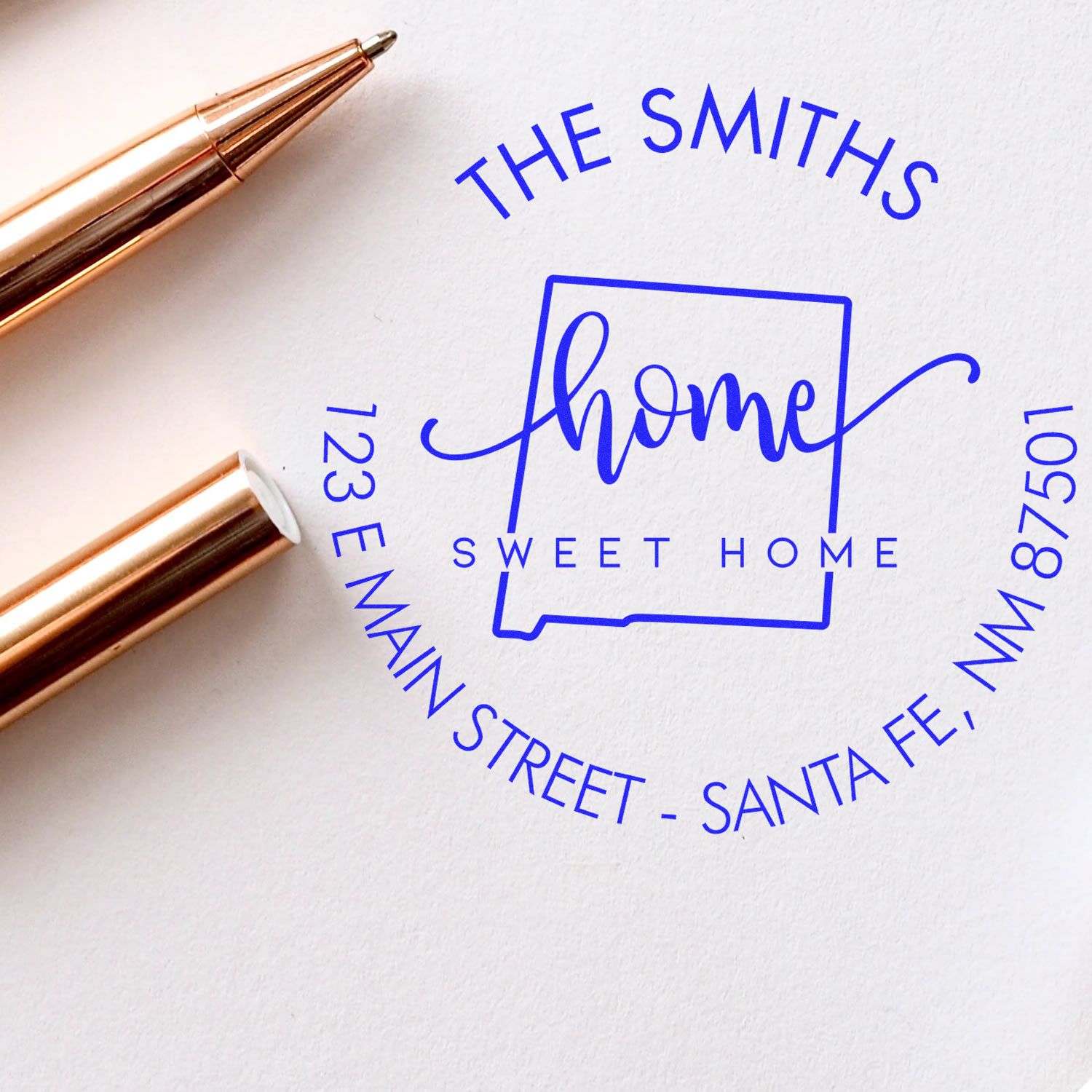 Wooden Handle Round Home Sweet Home for New Mexico Customizable New Home Address Rubber Stamp