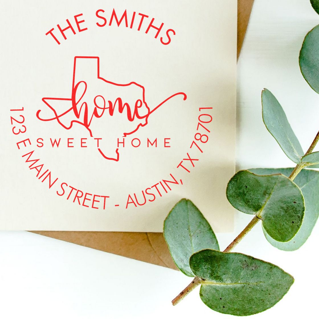 Round PSI Home Sweet Home for Texas Custom Mailing Address Stamp