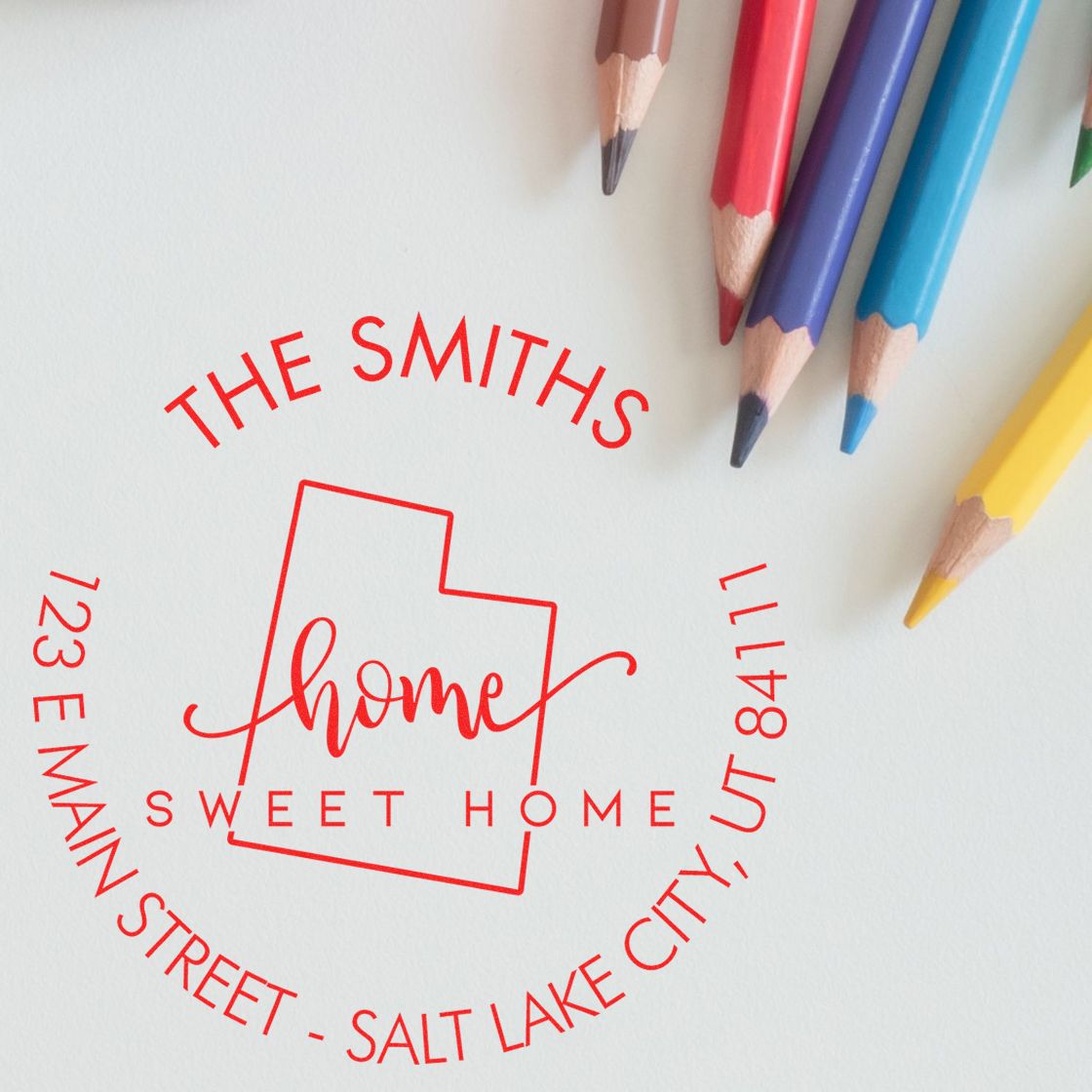 Round PSI Home Sweet Home for Utah Custom Mailing Address Stamper