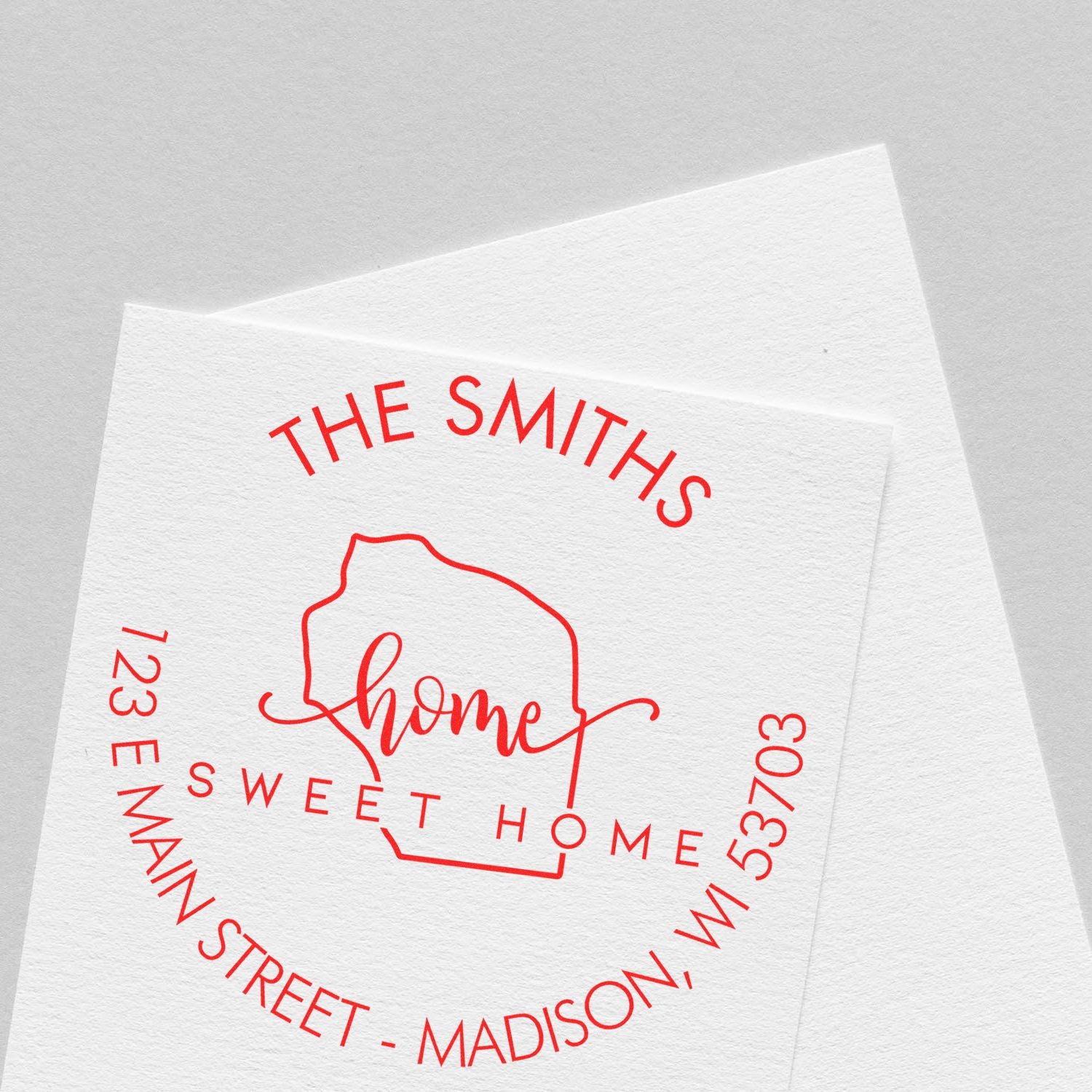 Wooden Handle Round Home Sweet Home for Wisconsin Customized Home Address Rubber Stamp