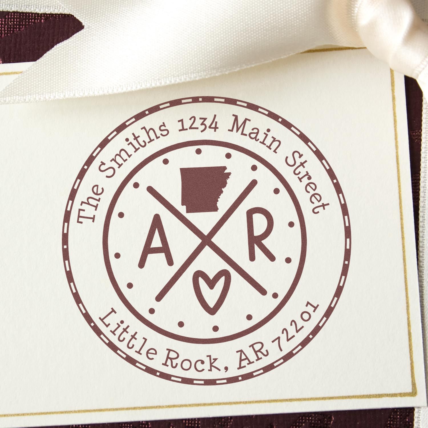 Wooden Handle Round Arkansas State Cross Customized Mail Rubber Stamp