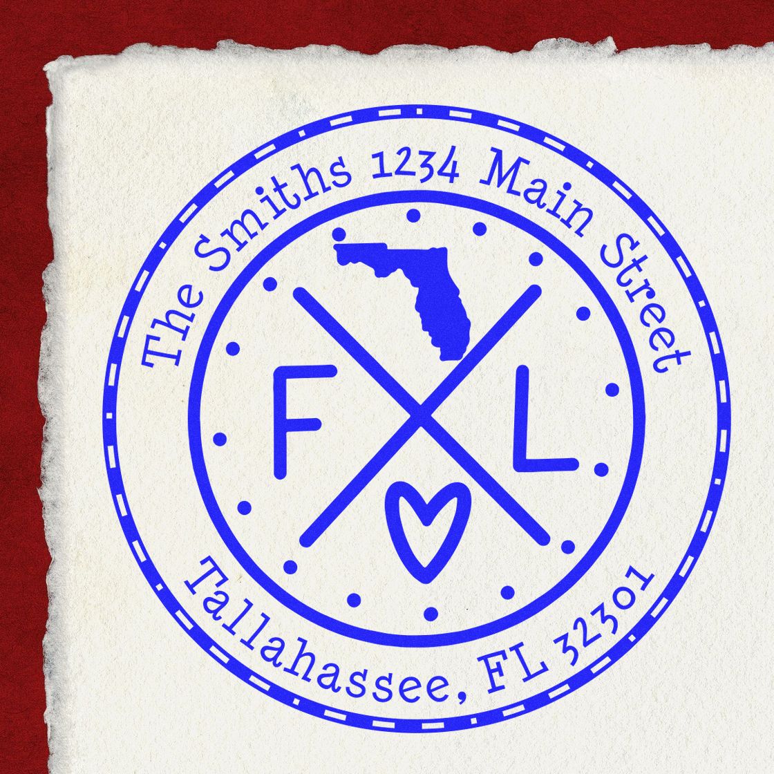 Wooden Handle Round Florida State Cross Customized Mailing Address Rubber Stamp