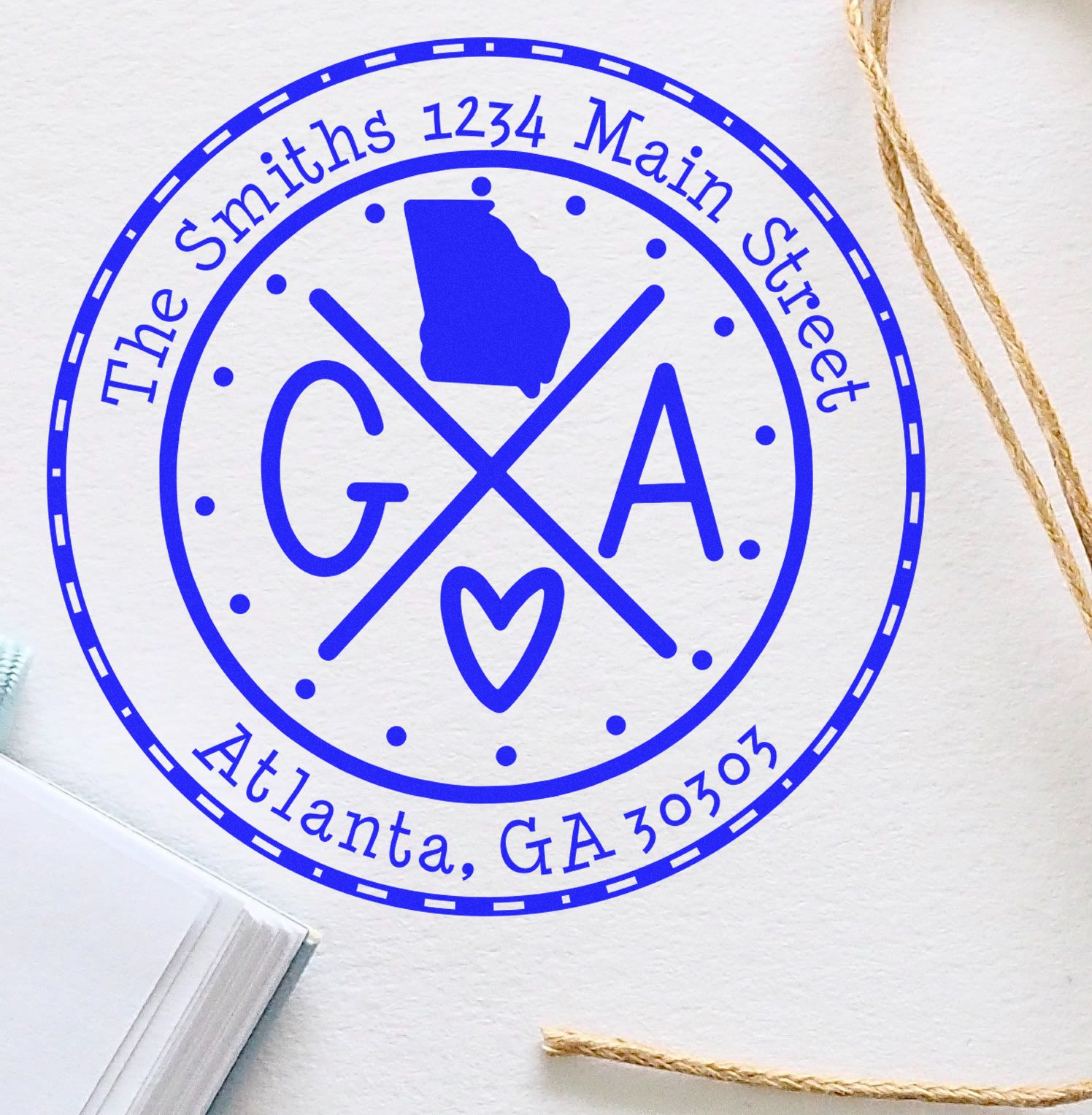 Round PSI Georgia State Cross Customizable Address Label Stamp