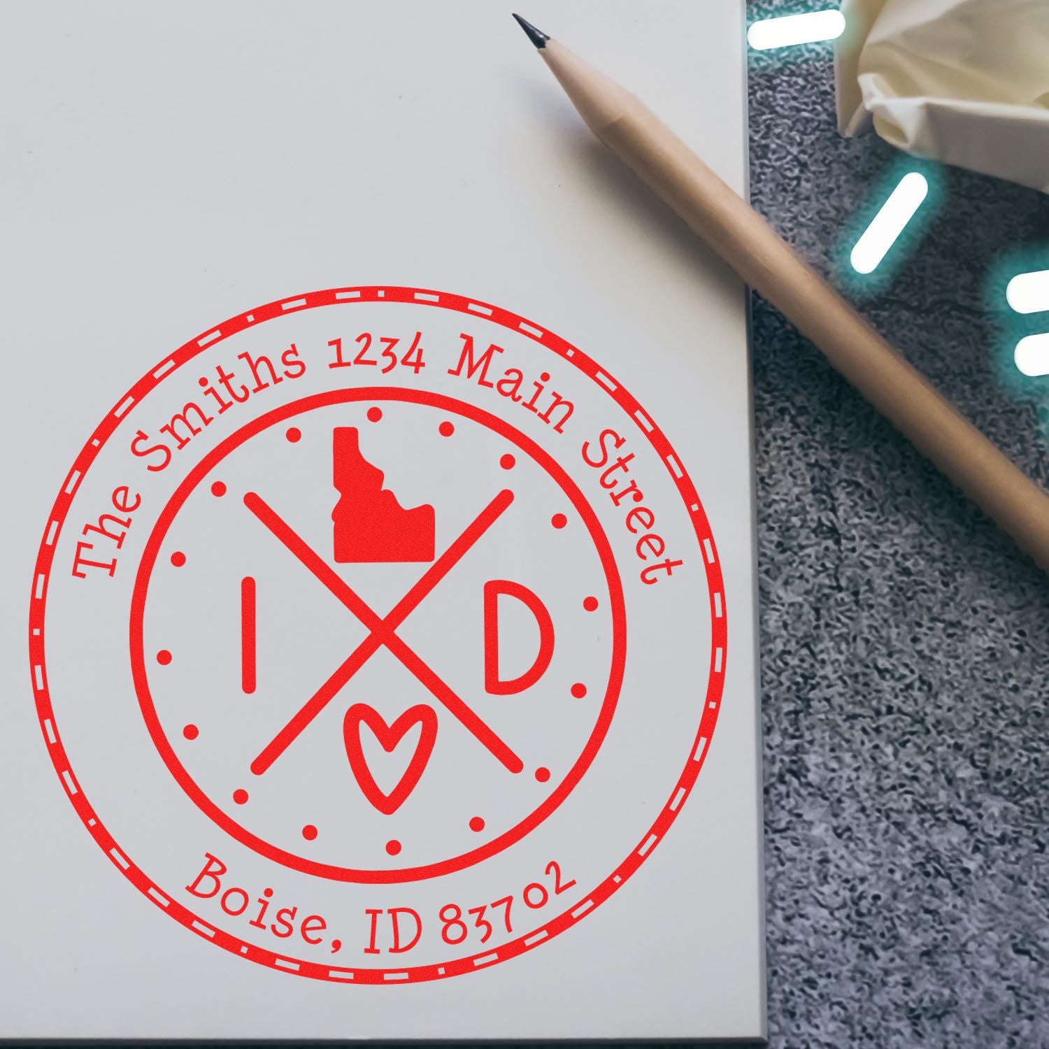 Wooden Handle Round Idaho State Cross Customized Mailing Rubber Stamp