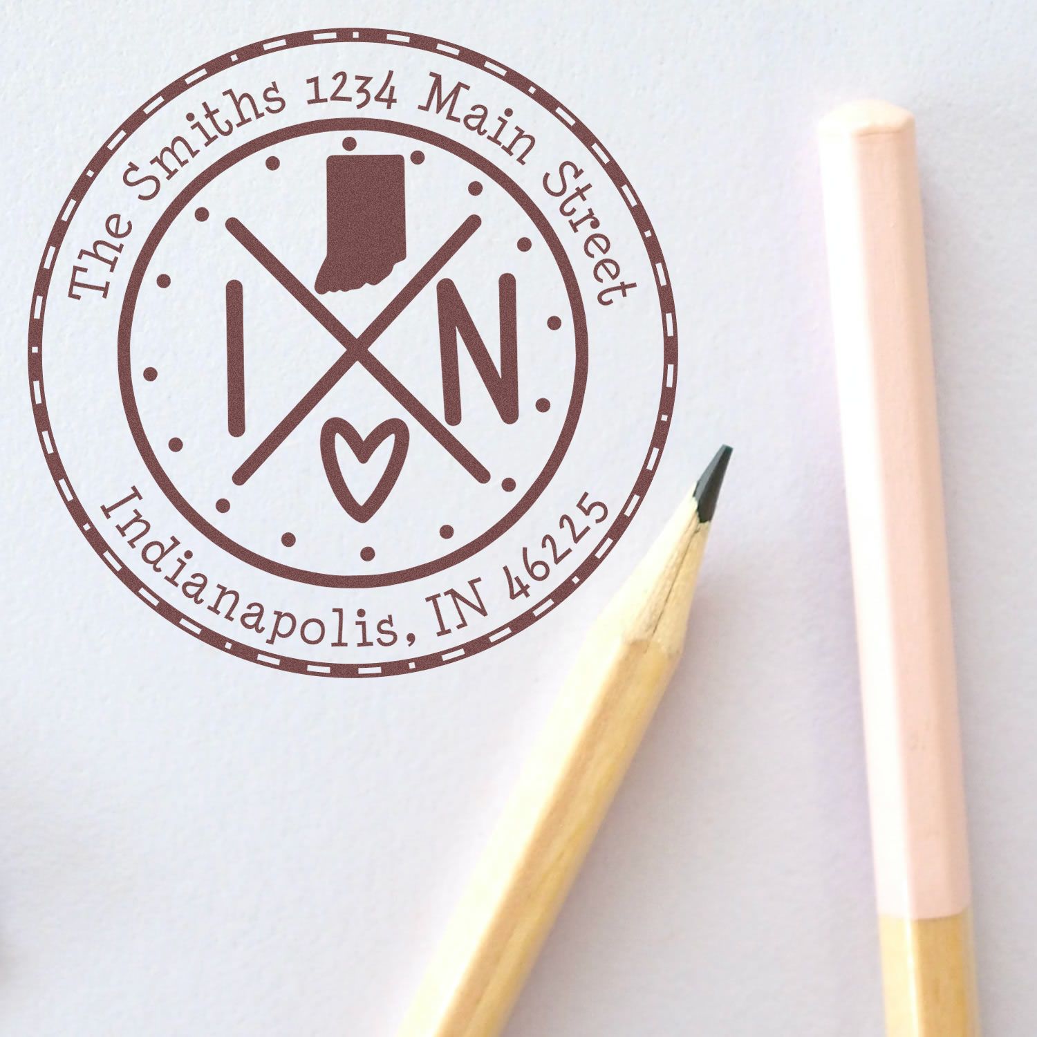 Self-Inking Round Indiana State Cross Customizable Return Address Rubber Stamp