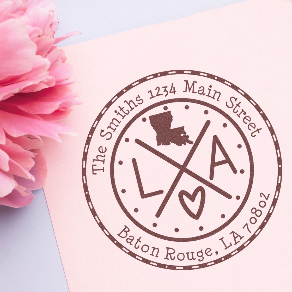 Round PSI Louisiana State Cross Customizable Home Address For Envelopes Pre-Inked Stamp