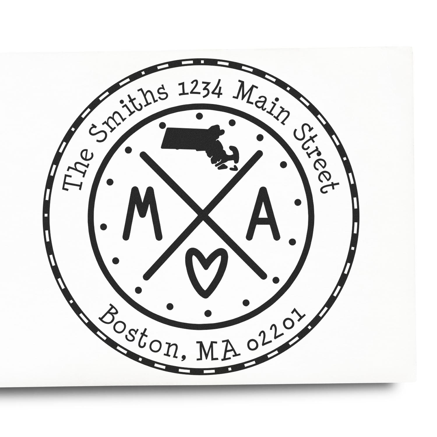 Round PSI Massachusetts State Cross Customizable Home Address Pre-Inked Stamp