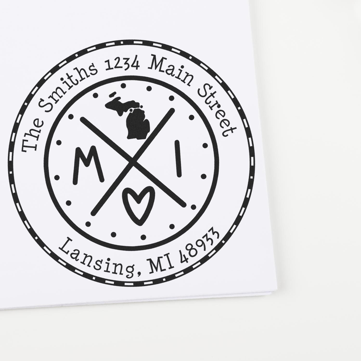 Round PSI Michigan State Cross Customizable Home Address Stamp