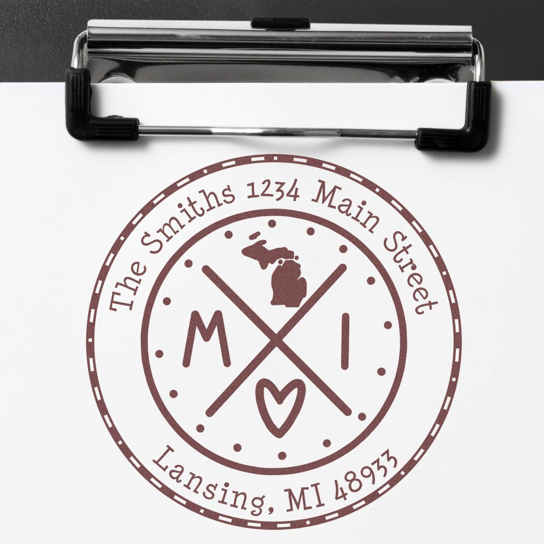 Slim Michigan State Cross Custom Mailing Address Pre-Inked Stamp